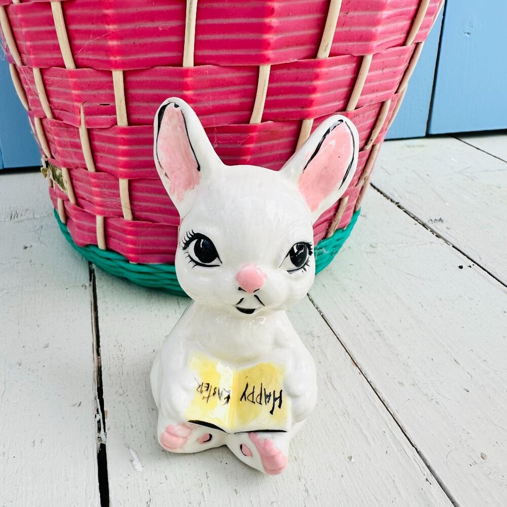 Vintage 1970s Easter Bunny Figurine, Easter Decor, Rabbit Figurine